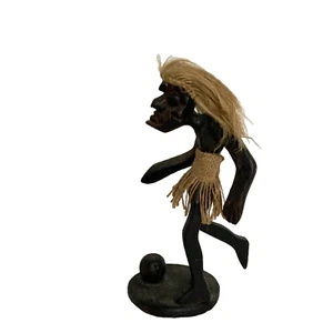Vintage African Hand Carved Wooden Man Football Soccer Kickball - Picture 1 of 7
