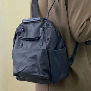 Black Nylon Shoulder Bag Solid Color Waterproof Travel Backpack Unisex - Afbeelding 1 van 14