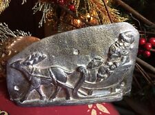 Primitive Antique Tin Style Santa Sleigh Reindeer Silver Resin Chocolate Mold