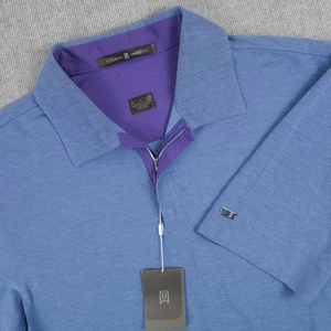 New Tiger Woods Shirt Mens Small Blue Purple Polo Short Sleeve Zip %100 Cotton - Picture 1 of 17