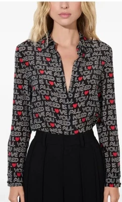 Alice and Olivia Beatles All You Need Is Love Silk Willa Blouse NWT  XSmall - Image 1 of 4