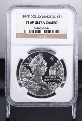 Certified 1999-P Silver $1 NGC PF69 Ultra Cameo Dolley Madison  - Image 1 of 4