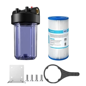 Clear Whole House Water Filter Housing 10" x 4.5" PP Pleated Sediment System Set - Picture 1 of 18