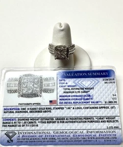 14K White Gold 0.95ctw Natural Diamond Cluster Ring Sz 7 ZEI - Picture 1 of 7