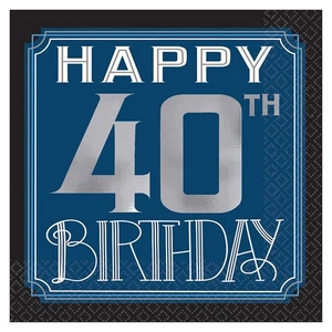Happy 40th Birthday Getränk Dessert Papierservietten 16 Stück blau Party Deko - Bild 1 von 4