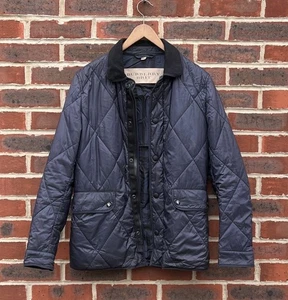 Burberry Brit Mens Quilted TOWNSEND Jacket SMALL Blue Leather Elbow patches - Picture 1 of 24