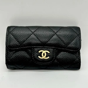 CHANEL Caviar Leather 6 Ring Key Case Black CC Logo Key Holder Used Japan FS - Picture 1 of 7