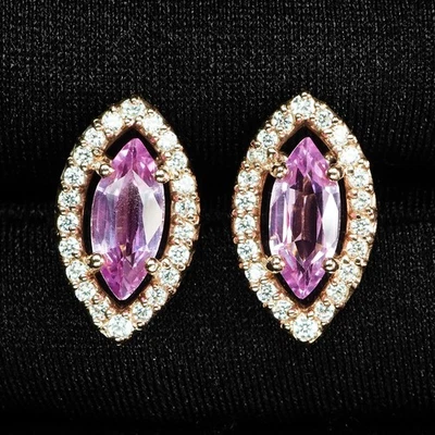 Precious Bubblegum Pink Sapphire 2.35Ct 925 Sterling Silver Rose Gold Earrings - Image 1 of 4