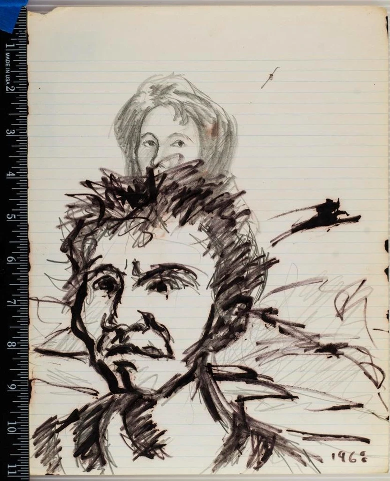 Ink Sketch Drawing on Paper Mid Century Man 1968 - Image 1 of 1