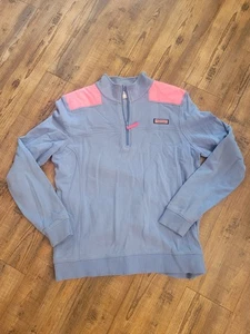 Vineyard Vines Oxford Sweatshirt 1/4 zip Baby Blue/Pink Women’s Size Large - Picture 1 of 6