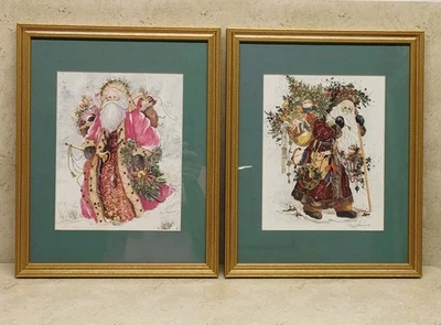 Peggy Abrams Santa Print Set Of 2 Framed Matted 12 X 15"  - Image 1 of 4