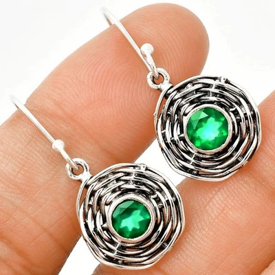 Pendientes de plata de ley 925 de ónix verde natural joyería E-1222 Foto 1 de 4