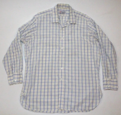 Camisa de vestir de lujo TURNBULL & ASSER azul amarillo a cuadros 100 % algodón para hombre - 17 Foto 1 de 4