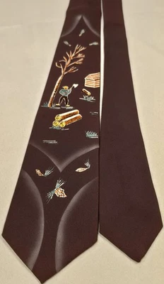 Gravata iridescente de madeira pintada à mão década de 1940 década de 1950 novidade faroeste - Imagem 1 de 4