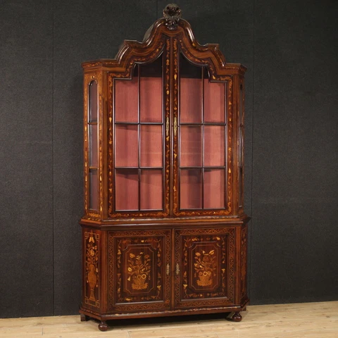 Dutch vitrine furniture double body inlaid wood bookcase cabinet showcase 900 Cover