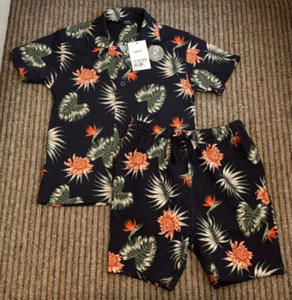 NEXT Boys Shirt Shorts Set 2 Piece Cotton Button Up 4-5 Years BNWT Navy/Floral - Picture 1 of 6