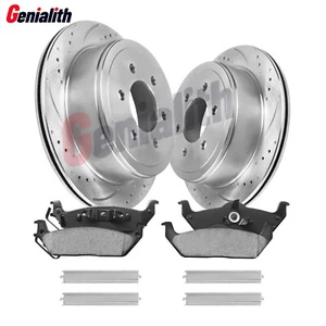 Rear Drilled Rotors Ceramic Brake Pads for 2004-2008 Ford F-150 Lincoln Mark LT - Picture 1 of 18