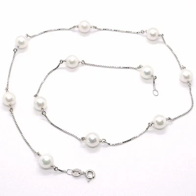 COLLANA ORO BIANCO 18K, PERLE BIANCHE 7.5 MM, AKOYA GIAPPONESI, CATENA VENETA - Immagine 1 di 4