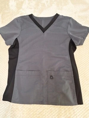 Womens Medical Scrub Top. Gray And Black. Pockets. V Neck Sz Small - Image 1 of 4