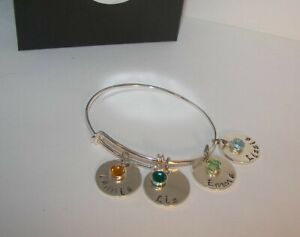 Personalized adjustable bangle bracelet with 4 charms hand stamped jewelry 