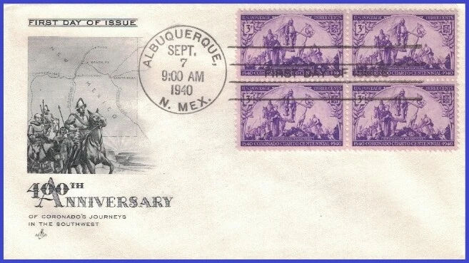 USA4 # 898 U/A ARTCRAFT 2 FDC BL4  Coronado Expedition - Image 1 of 1