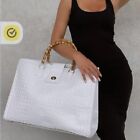 Made In Italy Large White Leather Leontina Handbag