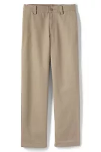 LANDS END Khaki School Uniform Plain Front Chino Pants Boys 18 Slim NEW - Picture 1 of 4