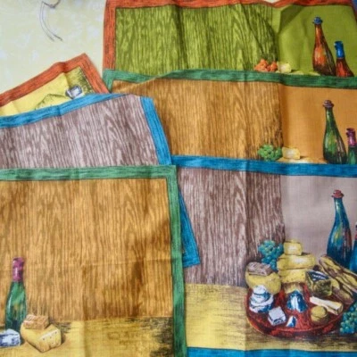 Vintage Set 3 Place Mats Serviettes 1950s Retro Mid Century Linen Cotton Fabric - Image 1 of 4