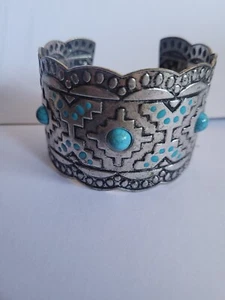 Bracciale vintage stile sud-ovest tono argento finto turchese - Foto 1 di 9