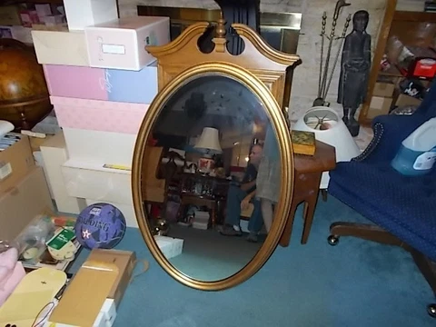 Vintage Mid-Century Modern Large Oval  Wooden Framed Mirror c. 1960 Cover