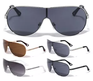 KHAN WRAP AROUND ONE PIECE SHIELD LENS AVIATOR SUNGLASSES SPORT RETRO DESIGNER - Picture 1 of 8