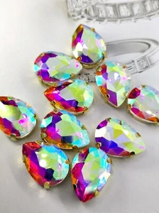 SEW ON TEARDROP DROP Rhinestones Glass Crystals 13x18 Crystal AB x10 - Picture 1 of 11