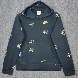 Nike Sportswear Club Hoodie Boys L Black All Over Print Swoosh Logo DX5699-012 - Picture 1 of 13