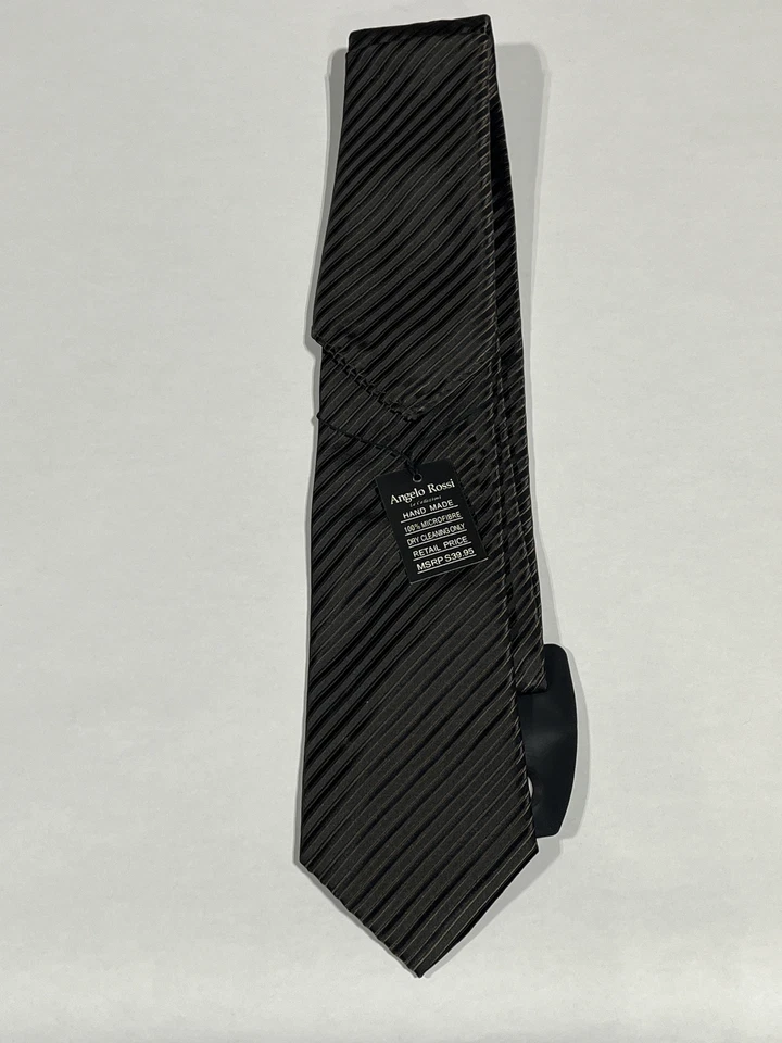 Corbata negra para hombre Angelo Rossi con rayas marrones hecha a mano NUEVA Foto 1 de 3