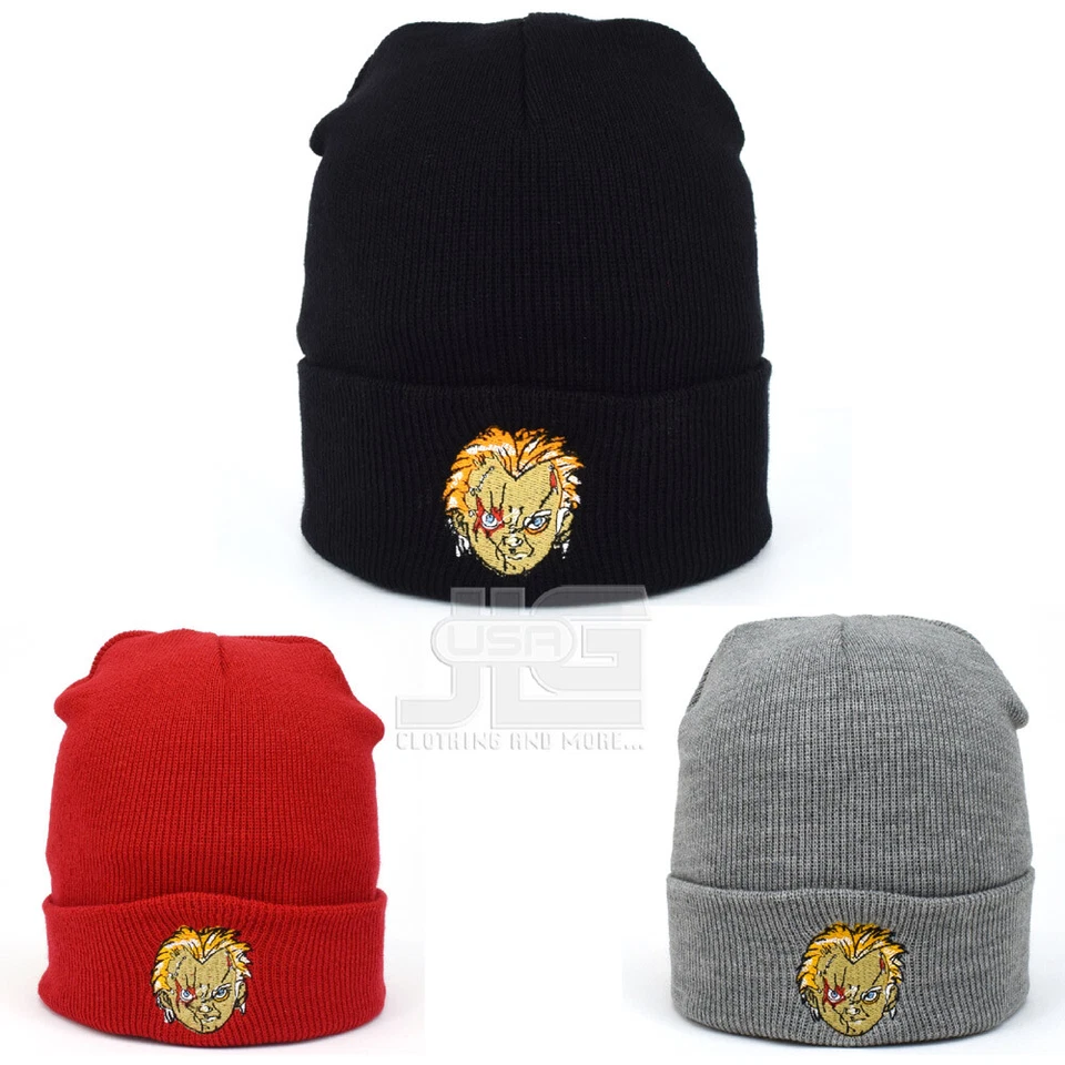 Chapéu de inverno bordado Beanie Chucky caveira algemado masculino feminino personalizado novo boné de malha - Imagem 1 de 1