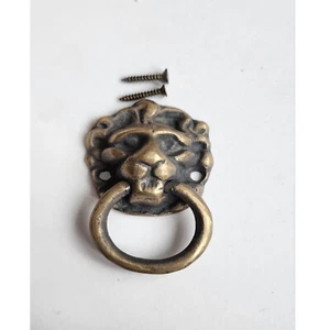 Antique Style Solid Brass Lion Head Ring Pull Handles 2-5/8" tall overall #H13 - Picture 1 of 11
