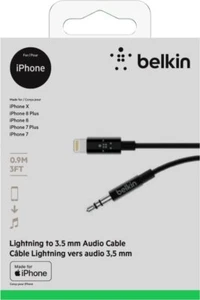 BRAND NEW Belkin 3.5 mm Audio Cable with Lighting Connector 3 Ft For iPhone - Picture 1 of 6