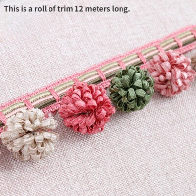 12Meters Length Pom Ball Tassel Edging Trim Retro for Curtain Upholstery - Image 1 of 4