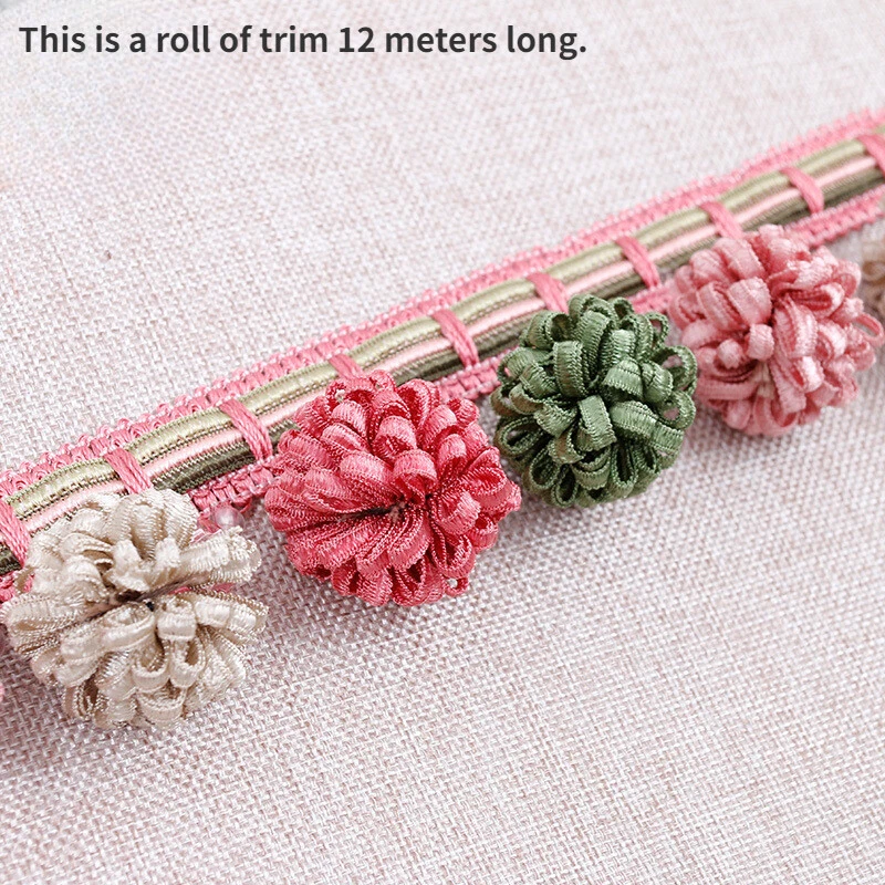 12Meters Length Pom Ball Tassel Edging Trim Retro for Curtain Upholstery - Image 1 of 4