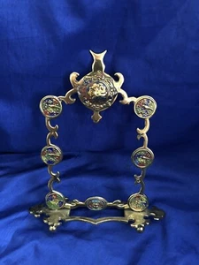 Vintage Antique Chinese Cloisonné Brass Gong Temple Bell Frame (No Bell) Symbols - Picture 1 of 12