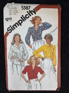 Simplicity Pattern 5387 Sizes 14 1/2 & 16 1/2 Misses Blouses 4 Looks Uncut 1981 - Picture 1 of 2