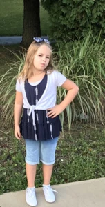 Girls Justice 7 Navy Blue Ruffle Rayon Tribal Embroidered Tank With Hair Bow - Picture 1 of 7