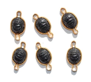 VINTAGE 6 BLACK PLASTIC SCARABS OVAL 2 HOLE CONNECTOR BEADS CHANNEL SET - Picture 1 of 1