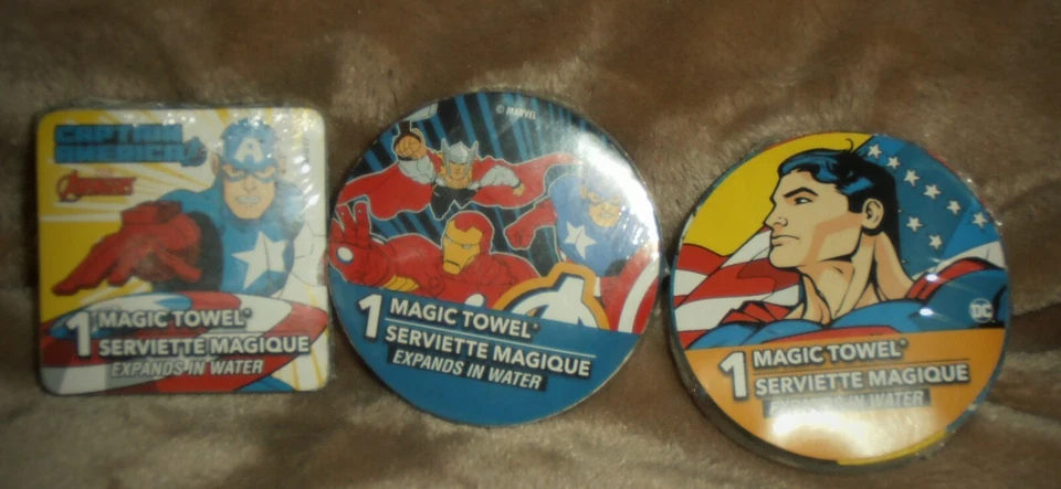 (3) Toallas mágicas Disney 1,5 pulgadas x 11,5 pulgadas Avengers Superman Iron Man paño de lavado Foto 1 de 1