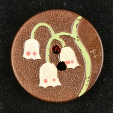 VTG Wood Picture Sewing Button Embossed Flower White Lily of the Valley 1 1/16"