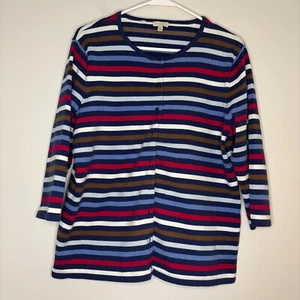 TALBOTS WOMAN Size X Cardigan Striped Knit Stretch Red White Blue Tan Workwear - Picture 1 of 4