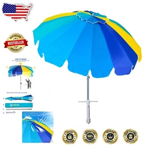 7.5ft High Wind Beach Umbrella - UV 50+ Protection with Tilt & Sand Anchor - Picture 1 of 9