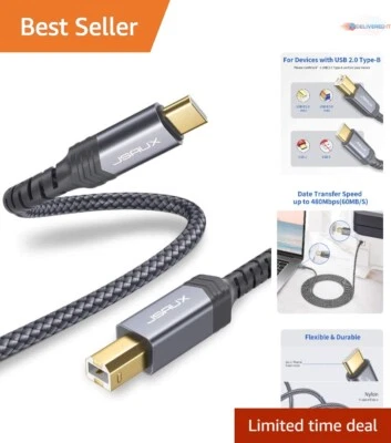 10ft USB C to USB B Printer Cable Nylon Braided High Speed Data Transfer - Image 1 of 4