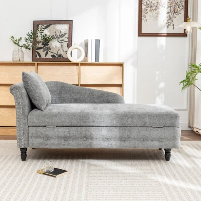 Upholstered Chaise Lounge Chenille Longue Sofa with Storage DaybedHome Hotel UK - Image 1 of 4