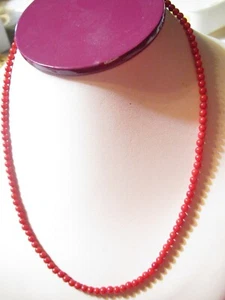 VINTAGE 16" STERLING SILVER GENUINE RED CORAL 3MM BEAD NECKLACE - Picture 1 of 18